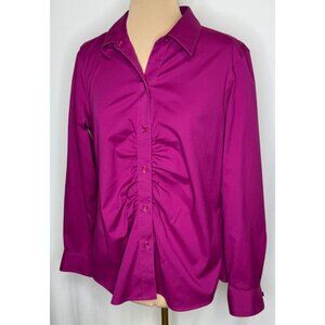 FOXCROFT Non-Iron Stretch Button-Up Shirt Size 12 Fuchsia Pink Fitted Ruched